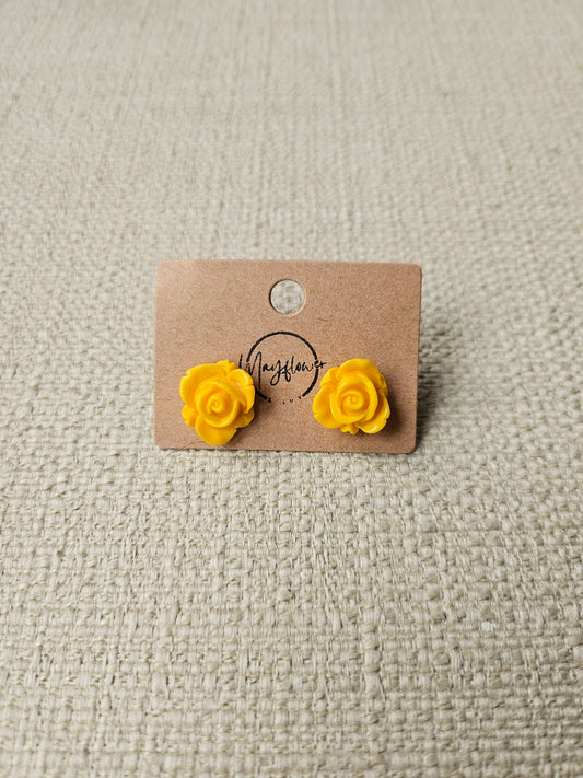 Yellow Rose Stud Earrings