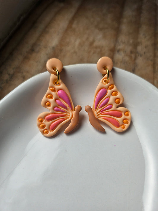 Orange/Peach Butterfly Dangle Earrings