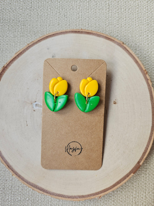 Yellow Tulip Dangle Earrings