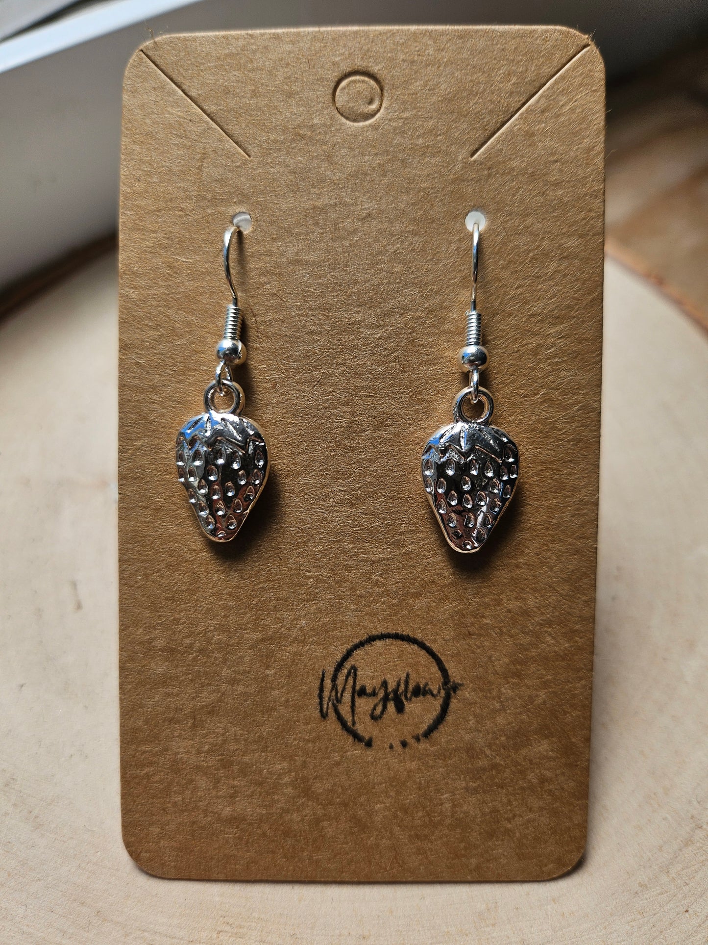 Silver Strawberry Dangle Earrings
