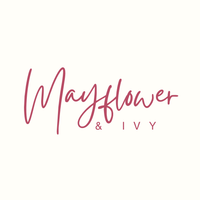 Logo with 'Mayflower & Ivy' text in pink on a white background