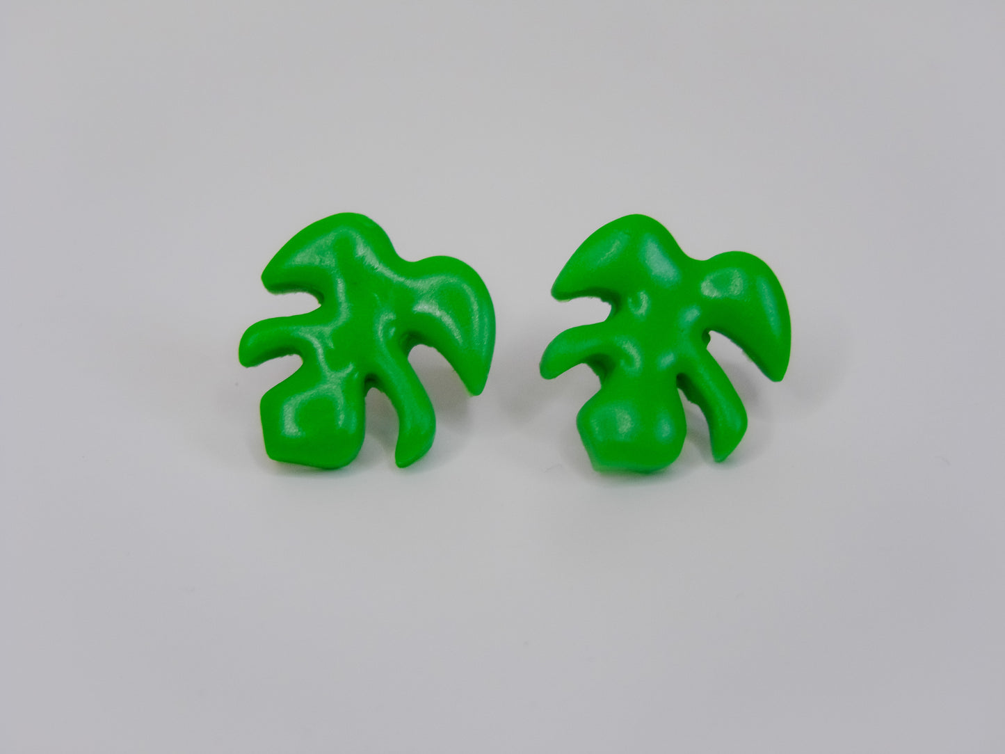 Green Monstera Leaf Stud Earrings