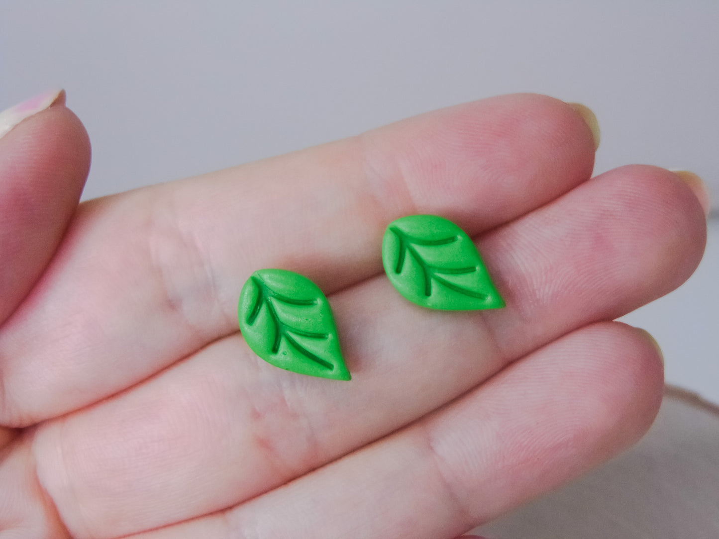 Green Leaf Stud Earrings
