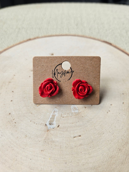 Red Rose Stud Earrings