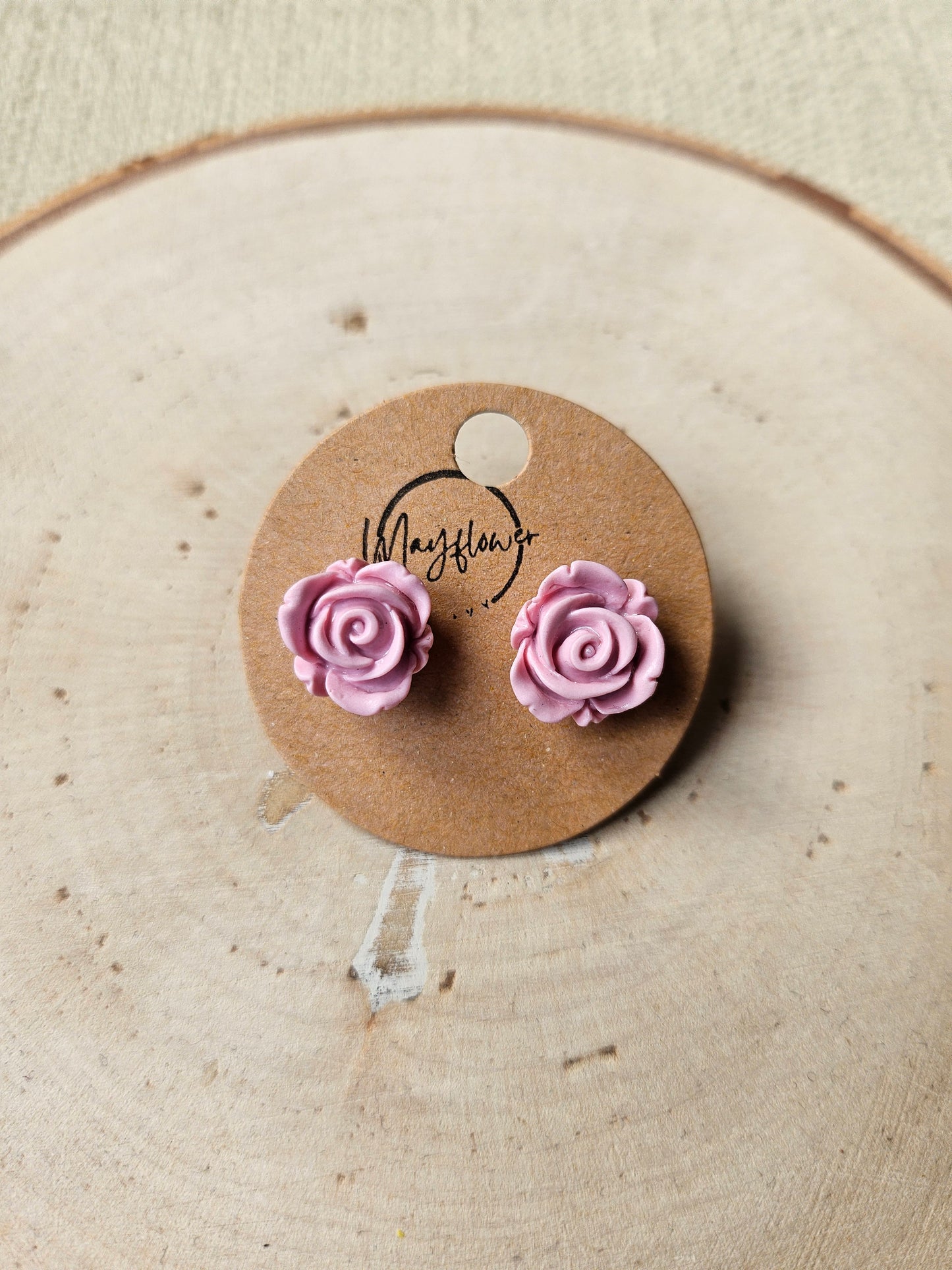 Pink Rose Stud Earrings