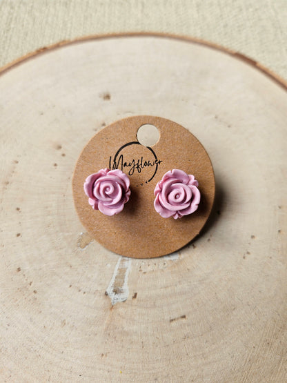Pink Rose Stud Earrings