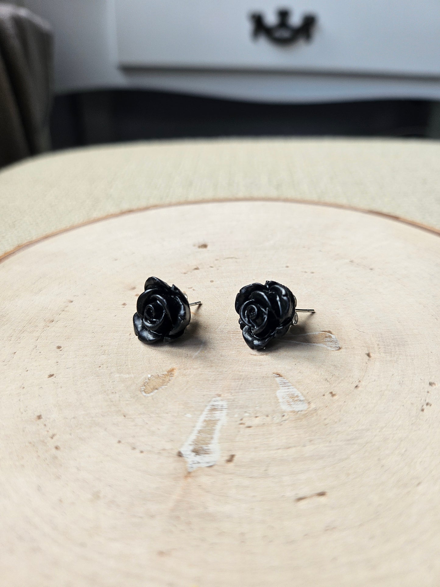 Black Rose Stud Earrings