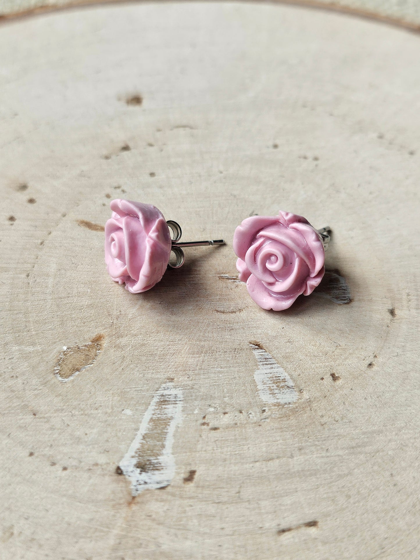 Pink Rose Stud Earrings