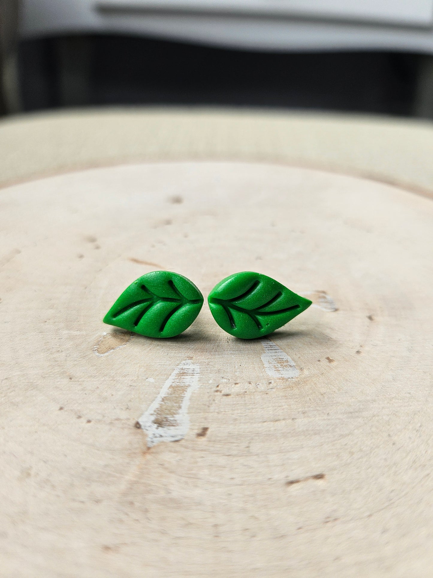 Green Leaf Stud Earrings