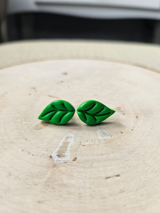 Green Leaf Stud Earrings