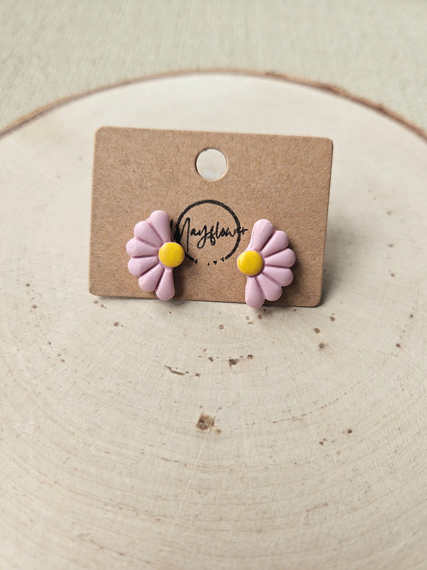 Mini Pink Half Flower Stud Earrings