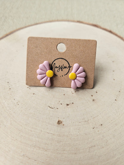 Mini Pink Half Flower Stud Earrings