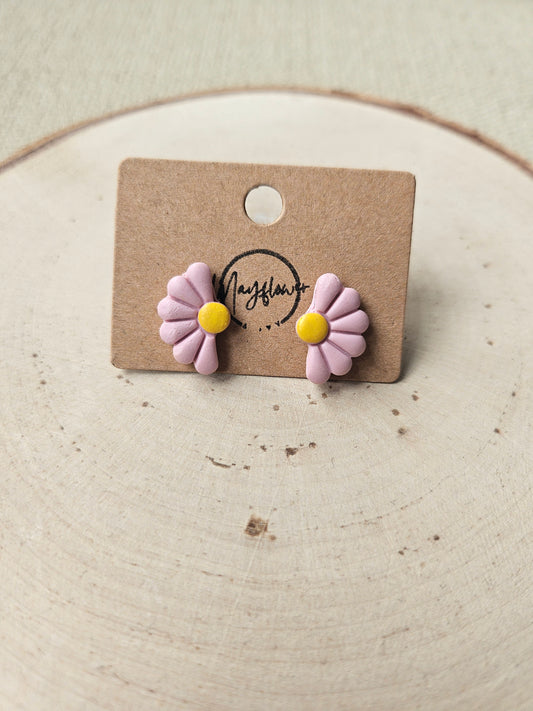 Mini Pink Half Flower Stud Earrings