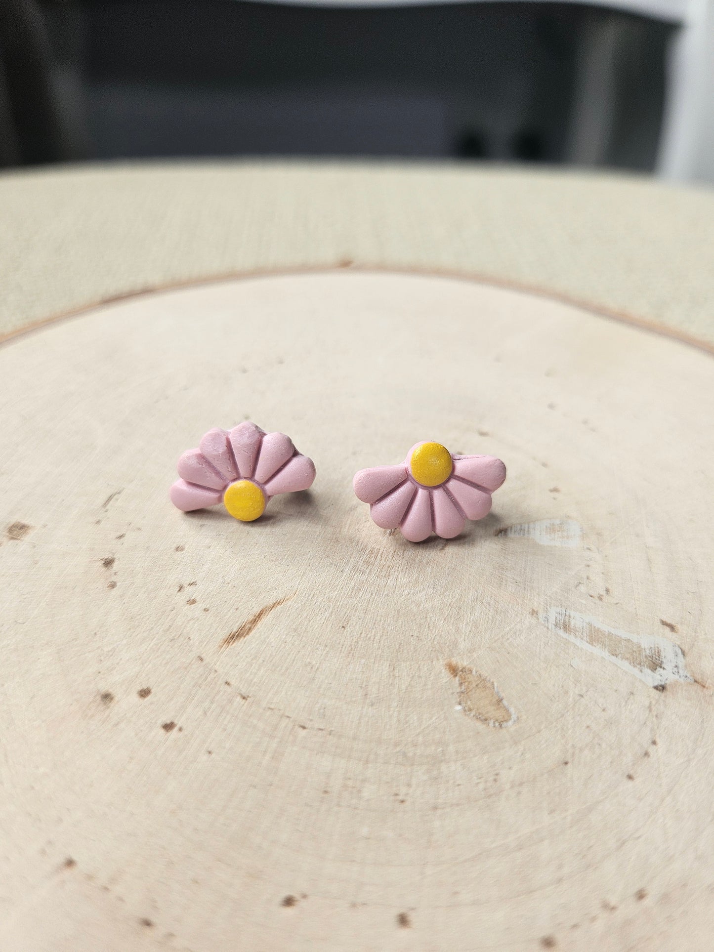 Mini Pink Half Flower Stud Earrings