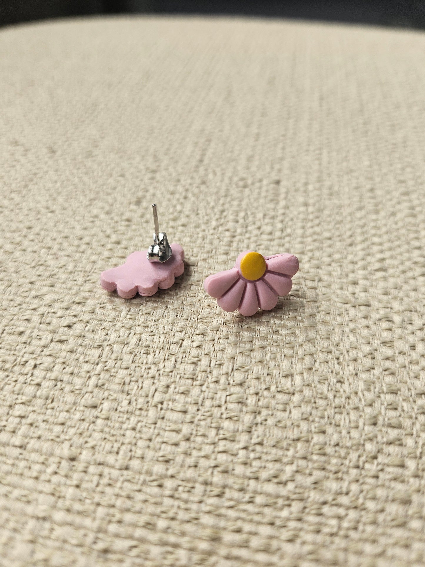 Mini Pink Half Flower Stud Earrings