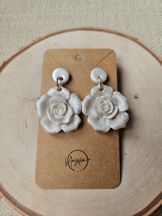 White Blooming Flower Dangle Earrings