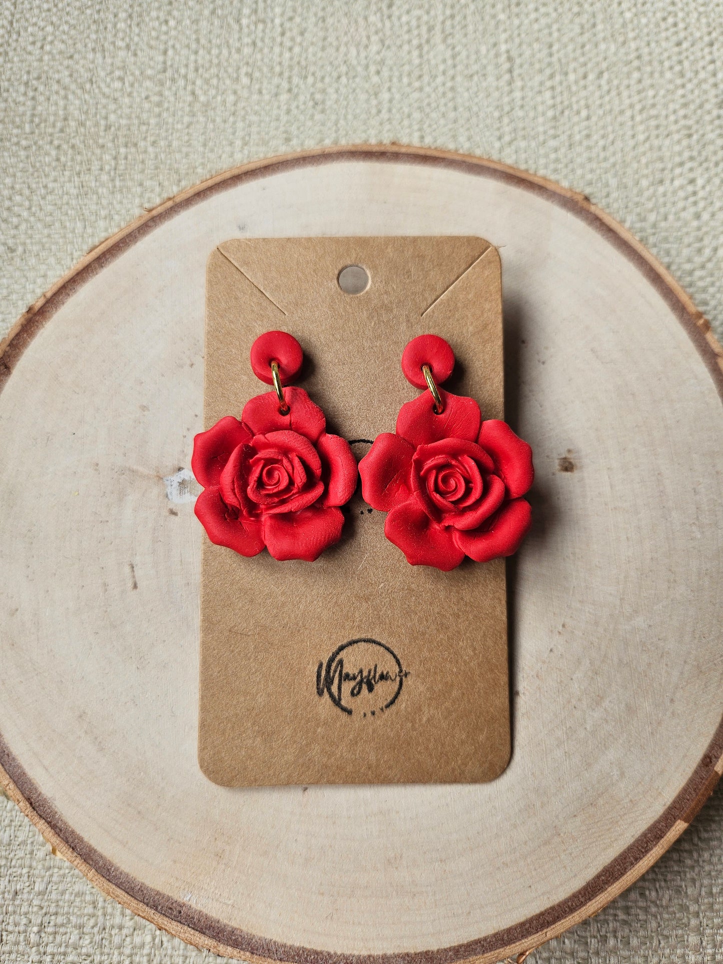 Red Blooming Flower Dangle Earrings