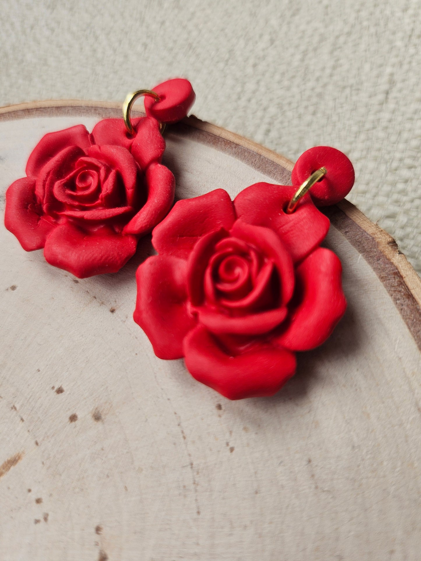 Red Blooming Flower Dangle Earrings