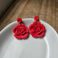Red Blooming Flower Dangle Earrings