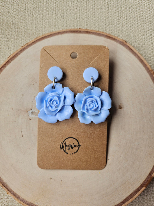 Blue Blooming Flower Dangle Earrings
