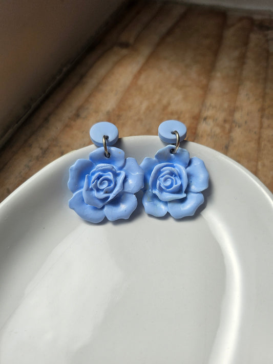 Blue Blooming Flower Dangle Earrings