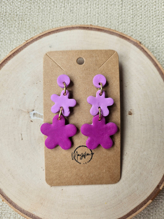 Purple Two Tone Flower Dangle Earrings