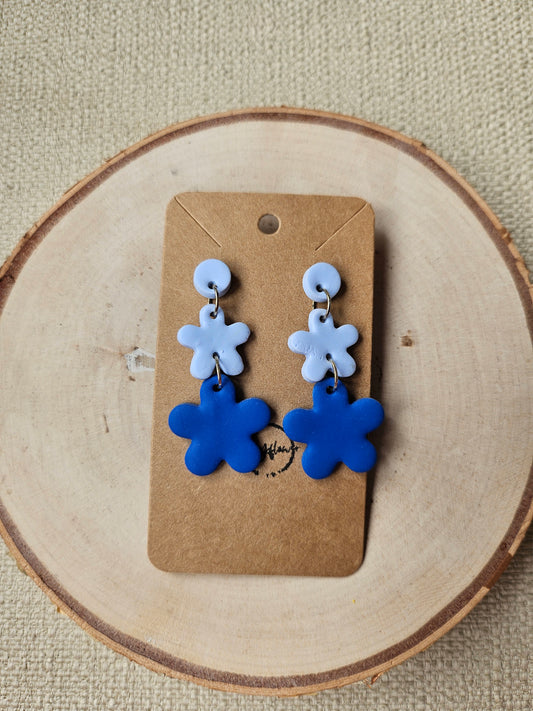 Blue Two Tone Flower Dangle Earrings