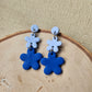 Blue Two Tone Flower Dangle Earrings