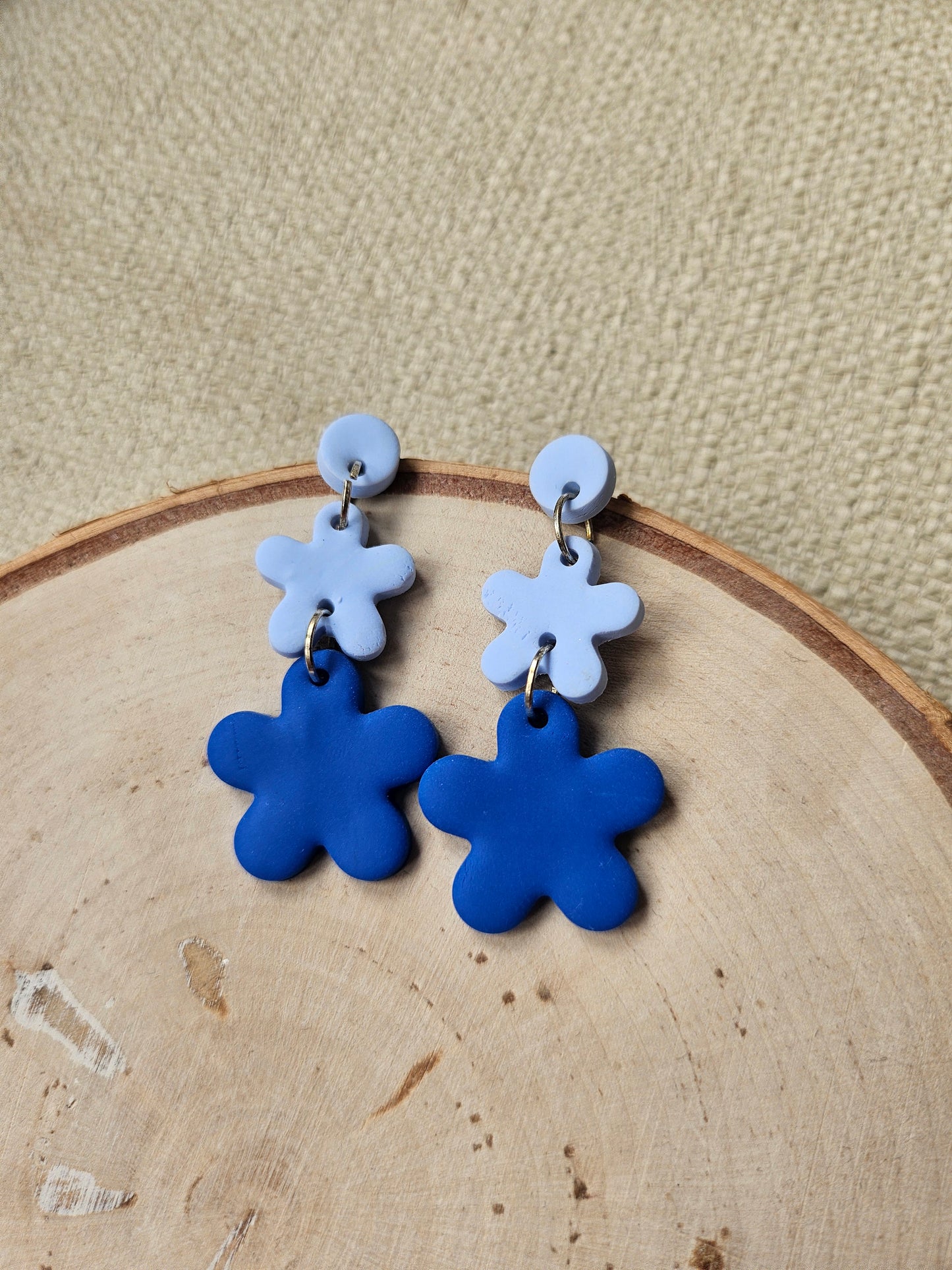 Blue Two Tone Flower Dangle Earrings
