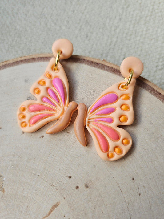 Orange/Peach Butterfly Dangle Earrings