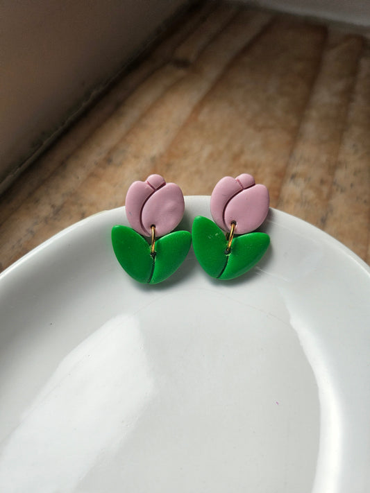 Pink Tulip Dangle Earrings