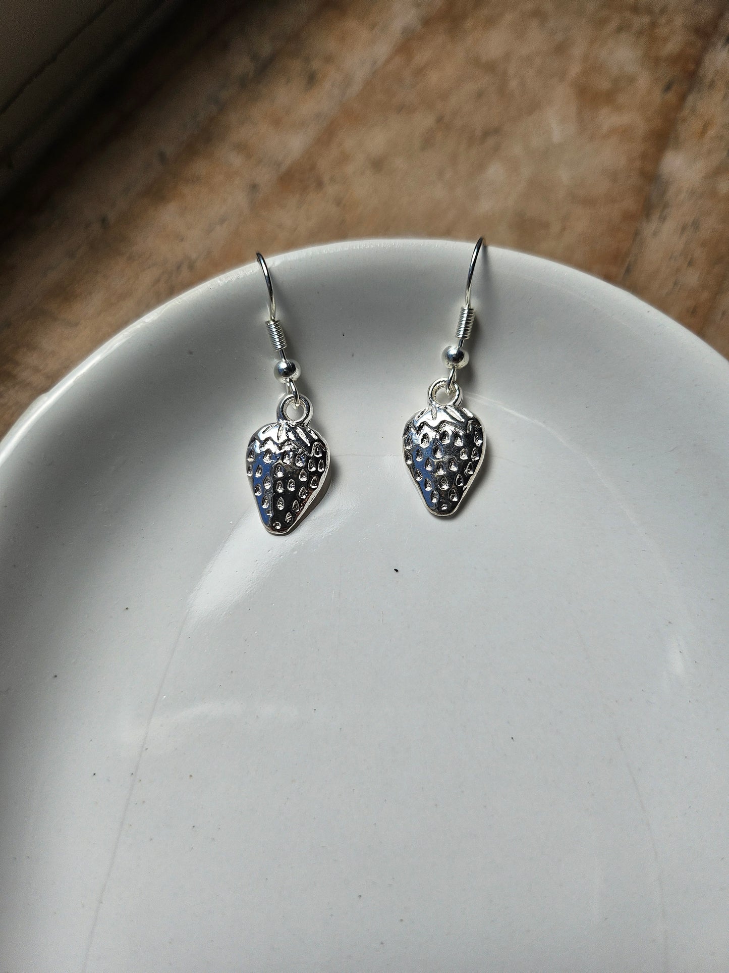 Silver Strawberry Dangle Earrings