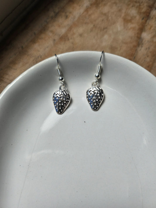 Silver Strawberry Dangle Earrings