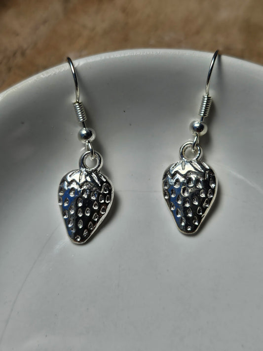Silver Strawberry Dangle Earrings