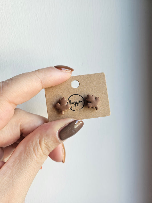 Brown Maple Leaf Stud Earrings