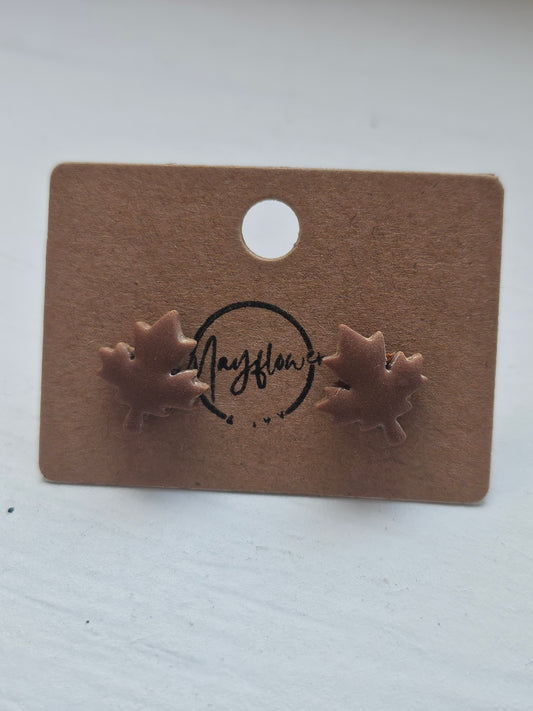 Brown Maple Leaf Stud Earrings