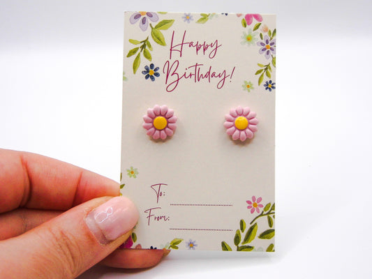 Mini Pink Flower Stud Earrings