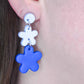 Blue Two Tone Flower Dangle Earrings