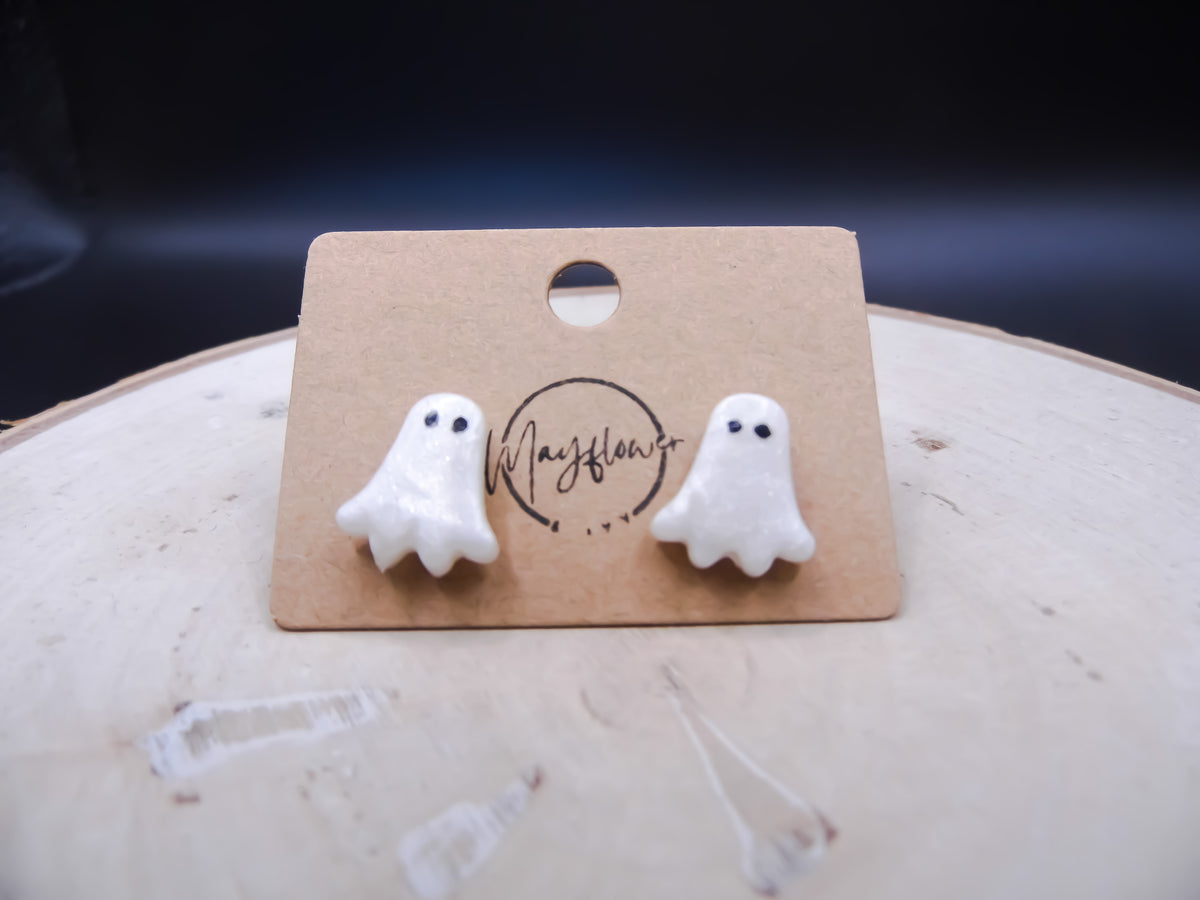 Mini White Ghost Stud Earrings