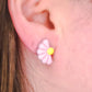 Mini Pink Half Flower Stud Earrings