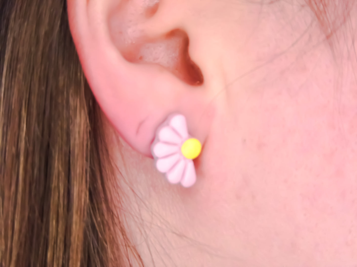 Mini Pink Half Flower Stud Earrings