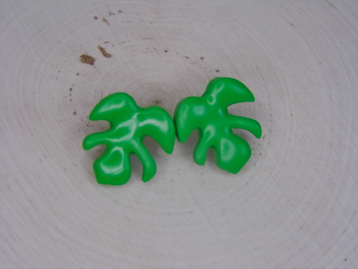 Green Monstera Leaf Stud Earrings