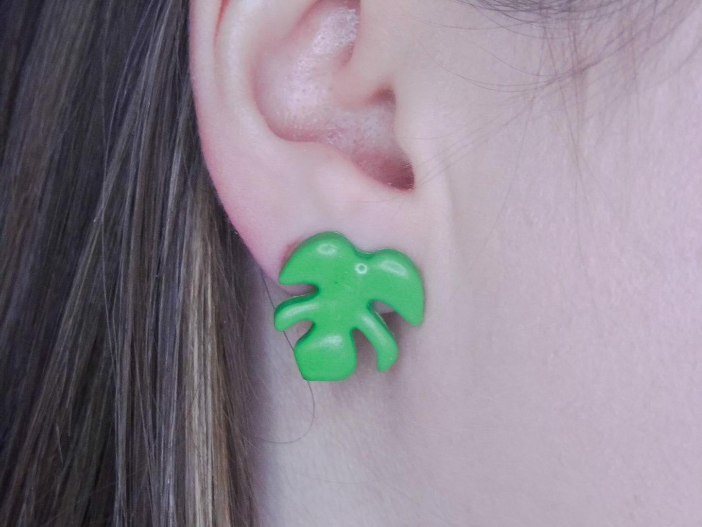 Green Monstera Leaf Stud Earrings