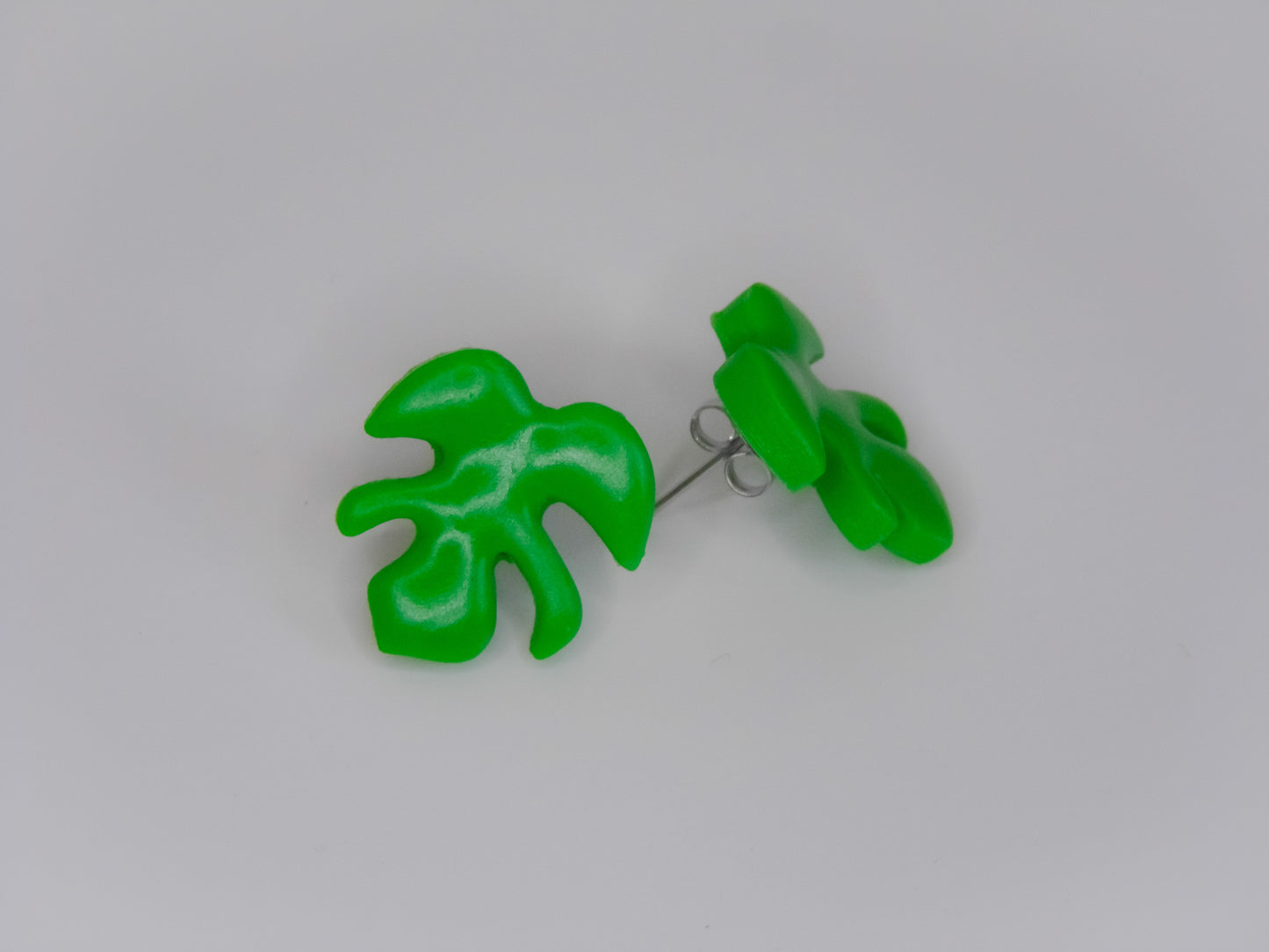 Green Monstera Leaf Stud Earrings