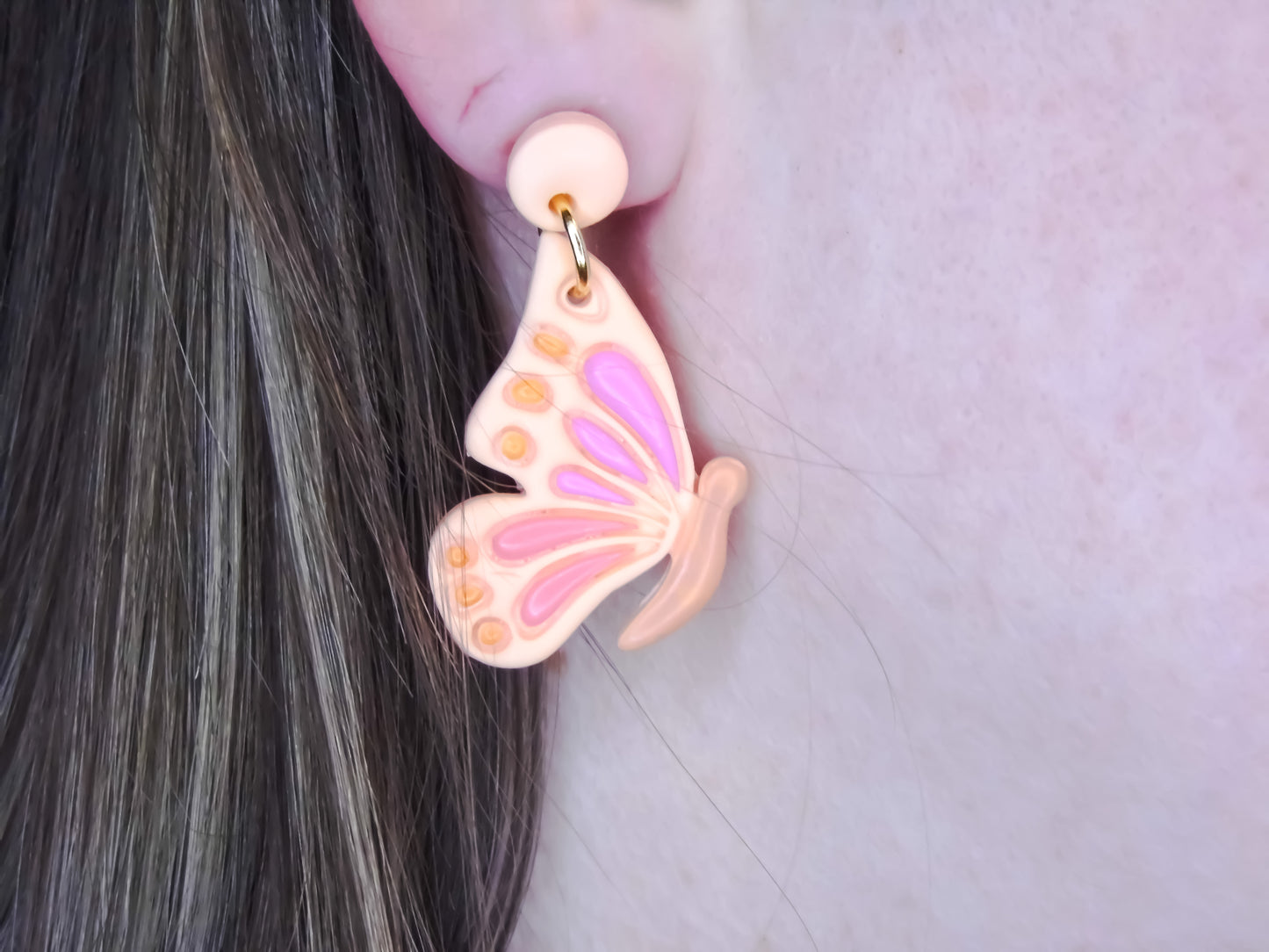 Orange/Peach Butterfly Dangle Earrings