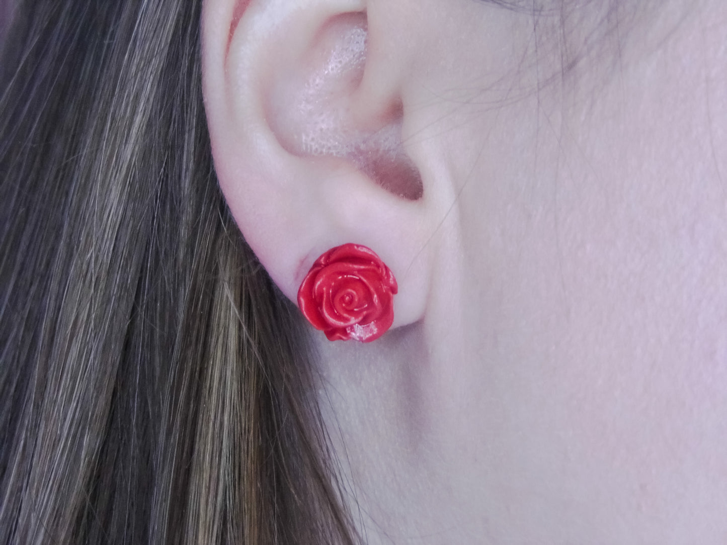 Red Rose Stud Earrings