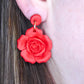Red Blooming Flower Dangle Earrings
