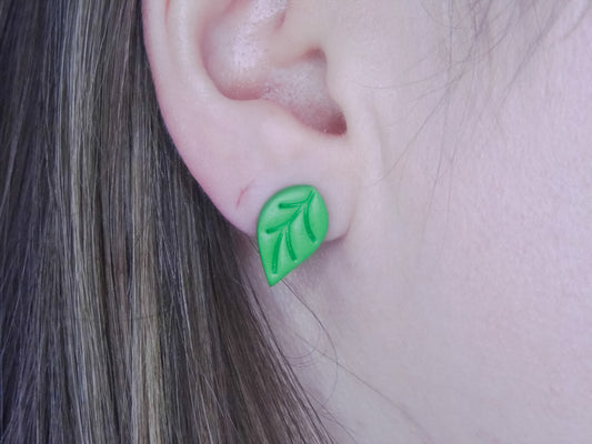 Green Leaf Stud Earrings