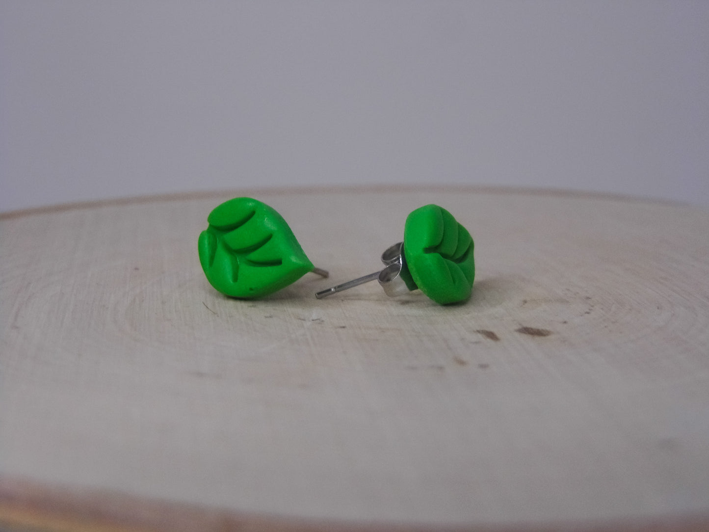 Green Leaf Stud Earrings