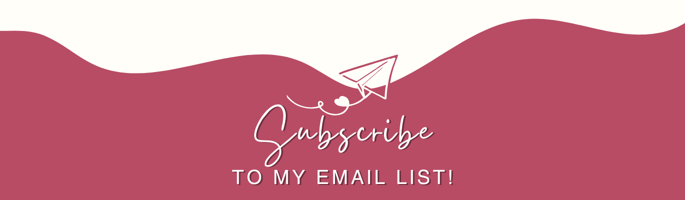 Call to action with 'Subscribe to my email list' text and paper airplane icon on a wavy pink background